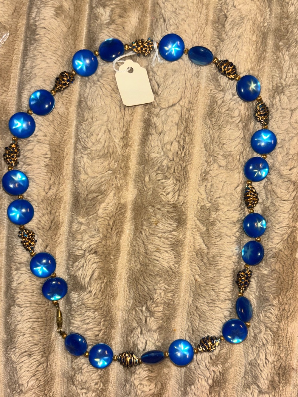 Blue Starburst Beaded Necklace with Gold-Tone Accents